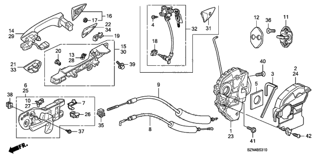 2011 Acura ZDX Front Door Locks - Outer Handle Diagram