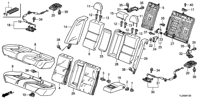 2013 Acura TSX 4 Door TSX V6 KA 5AT Rear Seat Diagram
