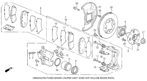 1992 Acura Vigor Driver Side Caliper Assembly (Nissin) Diagram for 45230-SL5-A02