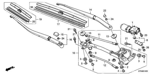 2011 Acura RDX Blade Rubber (400Mm) Diagram for 76632-STK-A02