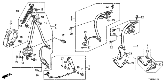 2013 Acura TL 4 Door TECH KA 6AT Seat Belts Diagram