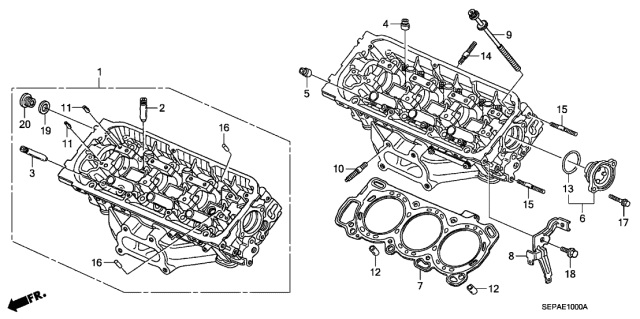 2008 Acura TL 4 Door BASE (NAVIGATION) KA 5AT Front Cylinder Head Diagram