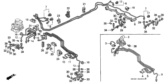 1993 Acura Integra 4 Door RS KL 4AT Brake Lines Diagram