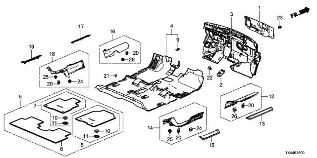 2018 Acura RDX 5 Door TECH (2WD) KA 6AT Floor Mat Diagram