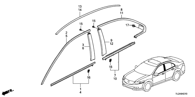 2013 Acura TSX 4 Door TSX V6 KA 5AT Molding Diagram