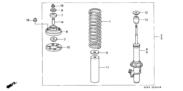 1992 Acura Integra Left Front Shock Absorber Unit (Showa) Diagram for 51606-SK8-014