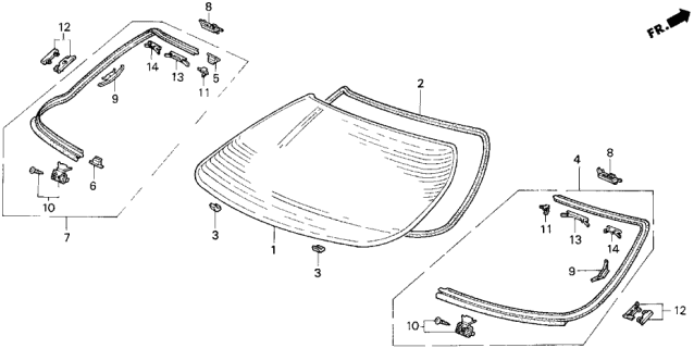 1994 Acura Legend 2 Door LS KA 6MT Rear Glass Diagram