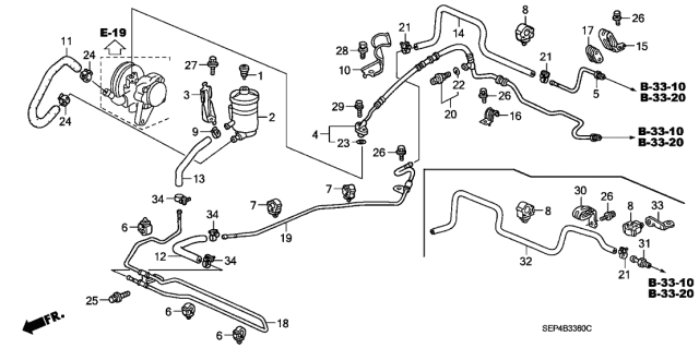 2005 Acura TL Passenger Side Power Steering Pipe Holder Insulator Rubber Diagram for 53740-S3V-A10