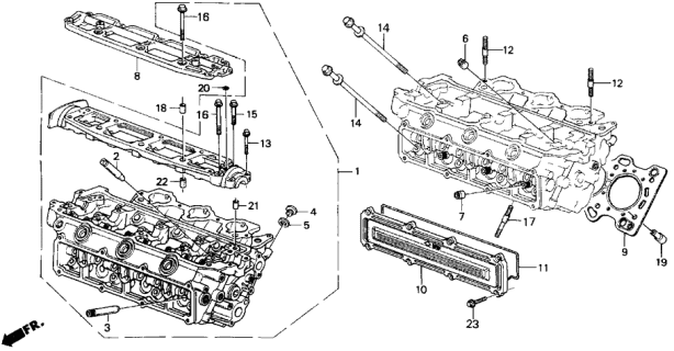 1986 Acura Legend Cylinder Head Assembly, Front Diagram for 12100-PH7-010