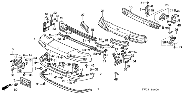 2001 Acura NSX 2 Door NSX-T KA 6MT Front Bumper Diagram