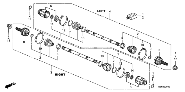 2013 Acura ZDX Driver Side Driveshaft Assembly Diagram for 42311-SZN-A02