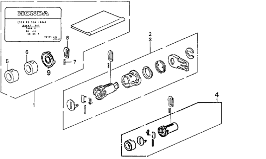 1991 Acura Integra Cylinder Kit, Passenger Side Door Diagram for 06721-SR3-305