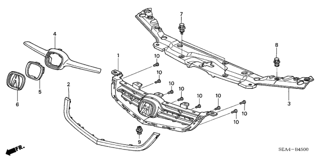 2005 Acura TSX Front Grille Diagram