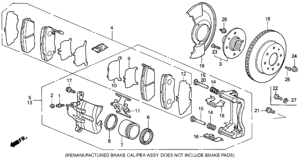 1993 Acura Integra Passenger Side Caliper Assembly (17Cl-14Vn) (Nissin) Diagram for 45210-SR3-N33