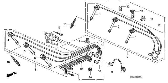 1999 Acura CL Clamp D, Ignition Wire Diagram for 32765-PE0-000