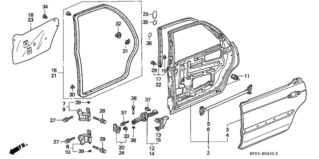 1995 Acura Legend Hinge, Left Rear Door (Lower) Diagram for 67960-SP0-003ZZ