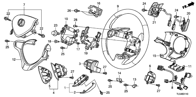 2011 Acura TSX 5 Door TSXTEC KA 5AT Steering Wheel (SRS) Diagram