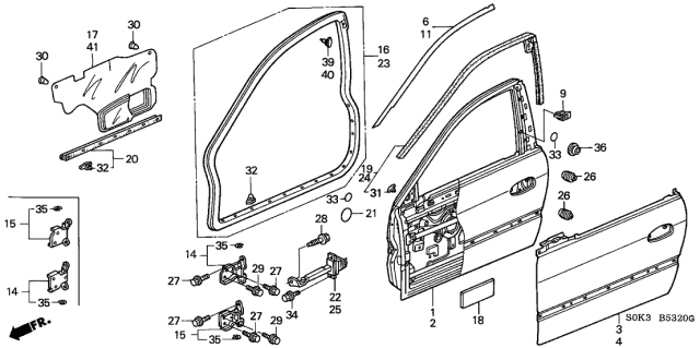 1999 Acura TL Skin, Left Front Door Diagram for 67151-S0K-305ZZ