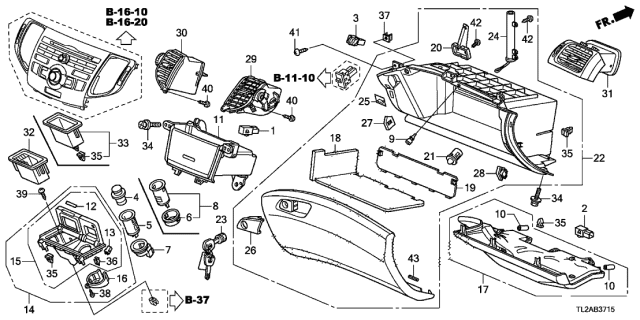 2013 Acura TSX 4 Door TSX V6 KA 5AT Instrument Panel Garnish Diagram 2