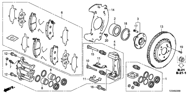 2020 Acura TLX Left Front Caliper Sub-Assembly Diagram for 45019-TZ3-A00