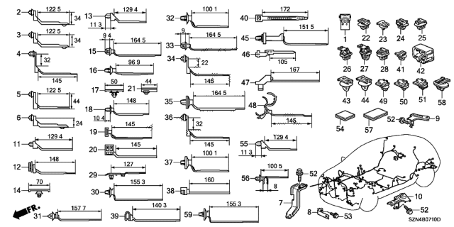 2013 Acura ZDX Harness Band Clip B (129.4Mm) (Dark Green) Diagram for 91507-RTA-003