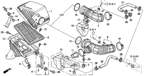 1997 Acura TL 4 Door BAS3.2 KA 4AT Air Cleaner (V6) Diagram