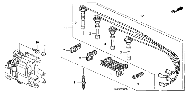 1993 Acura Integra 4 Door RS KL 4AT High Tension Cord - Spark Plug Diagram