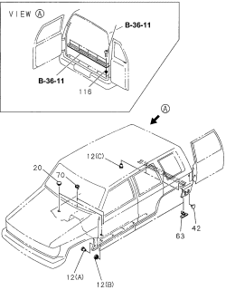 1996 Acura SLX 4 Door 4XS (BASE) KA 4AT Floor Panel Grommets Diagram