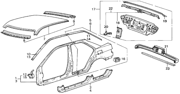 1988 Acura Integra Gutter, Right Rear Roof Diagram for 70316-SE7-300ZZ