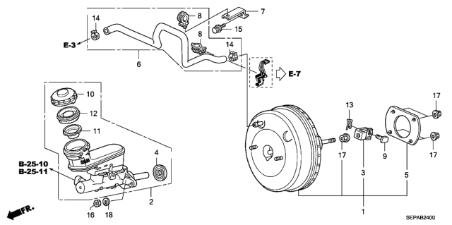 2008 Acura TL 4 Door BASE KA 5AT Brake Master Cylinder - Master Power Diagram