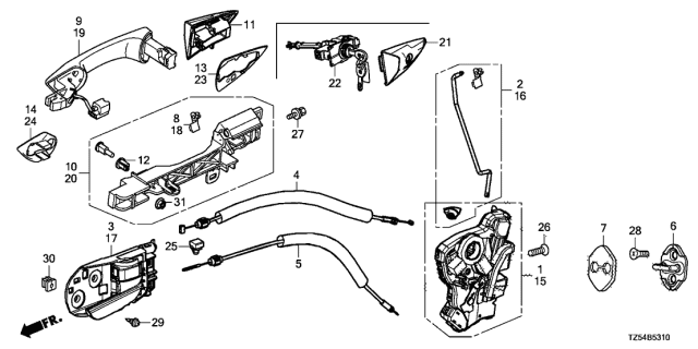 2017 Acura MDX Left Front Handle Diagram for 72181-TZ5-A12