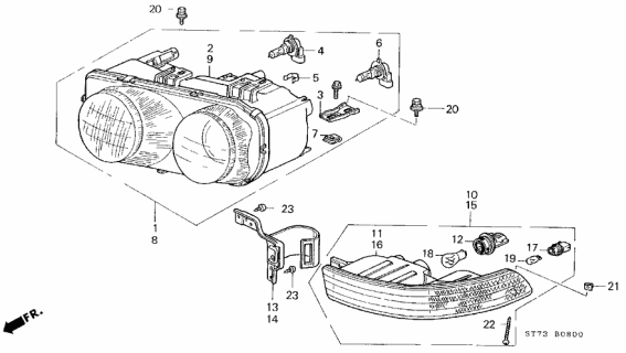 1995 Acura Integra Right Headlight Unit Diagram for 33101-ST7-A01
