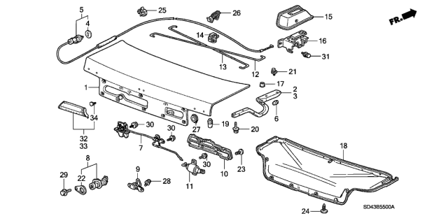 1990 Acura Legend Hinge, Driver Side Trunk Diagram for 68660-SD4-J00ZZ