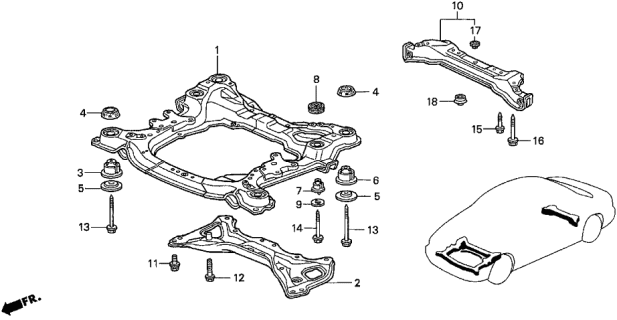 1995 Acura TL Front Suspension-Engine Cradle Upper Insulator Diagram for 50231-SL4-000