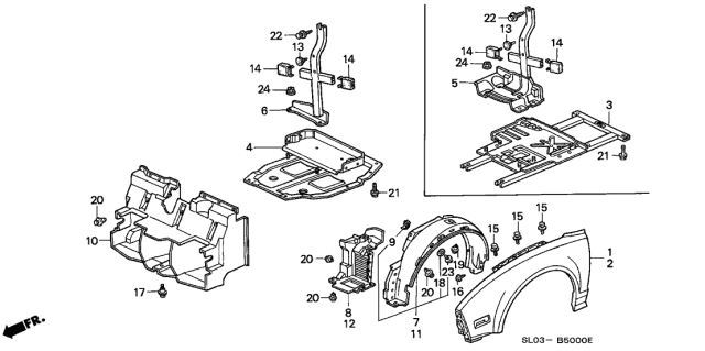 1999 Acura NSX 2 Door NSX-T KA 6MT Front Fender Diagram