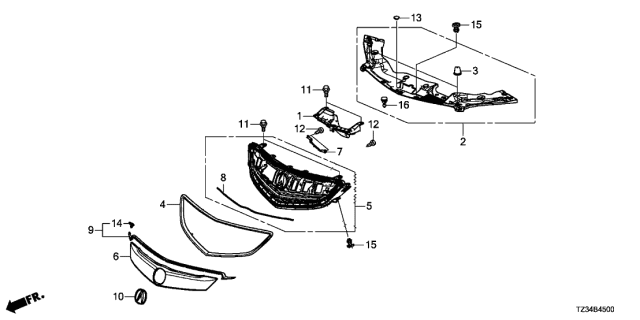 2015 Acura TLX Front Grill Surround Diagram for 75105-TZ3-A01