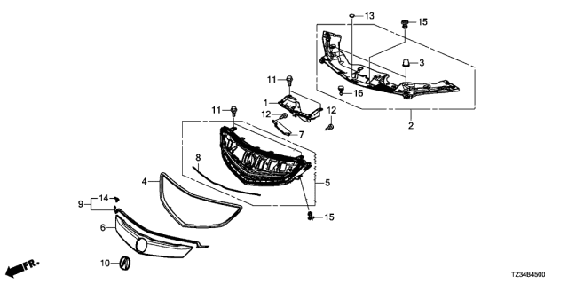 2015 Acura TLX 4 Door TECH (2.4) KA DCT Front Grille Diagram