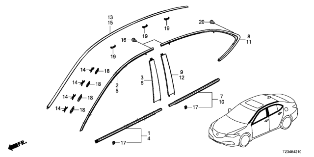 2019 Acura TLX Front Windshield Side Clip A Diagram for 73154-TZ3-A01