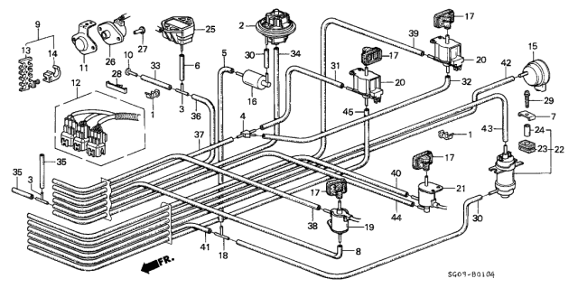 1987 Acura Legend 2 Door STD KA 4AT Control Box Tubing Diagram