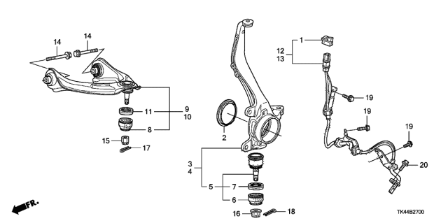 2010 Acura TL Abs Wheel Speed Sensor, Left Front Diagram for 57455-TK4-A01