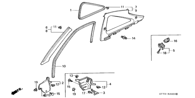 1997 Acura Integra 3 Door GS-R KA 5MT Pillar Garnish Diagram