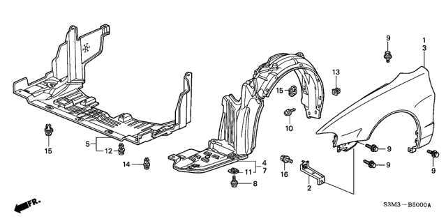 2002 Acura CL 2 Door SPORT KA 5AT Front Fender Diagram