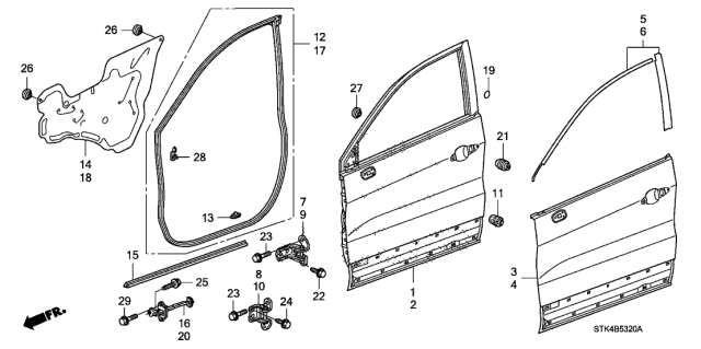 2012 Acura RDX Tape Set, Left Front Door Sash Diagram for 67364-STK-A00