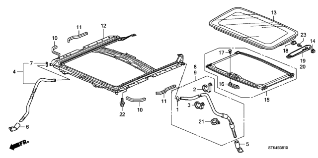 2011 Acura RDX Roof Glass Assembly Diagram for 70200-STK-A02