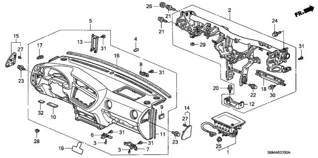 2006 Acura RSX Seal, Front Instrument Diagram for 77466-S5A-000