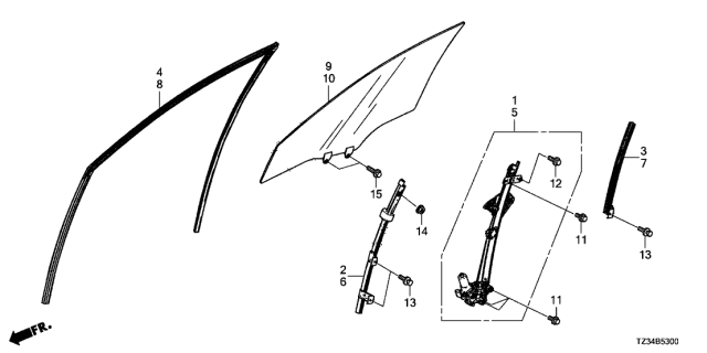 2019 Acura TLX Front Door Glass - Regulator Diagram