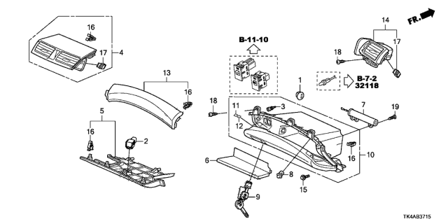 2014 Acura TL 4 Door BASE (3.7) KA 6AT Instrument Panel Garnish Diagram 2