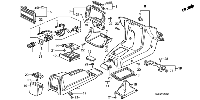 1991 Acura Integra Ashtray Assembly, Rear (Palmy Gray) Diagram for 83480-SK7-A01ZD