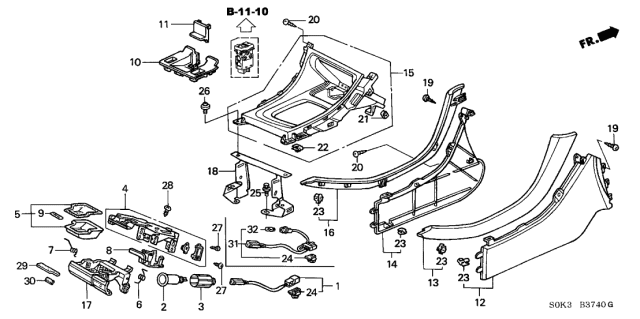2002 Acura TL 4 Door TL KA 5AT Console Diagram