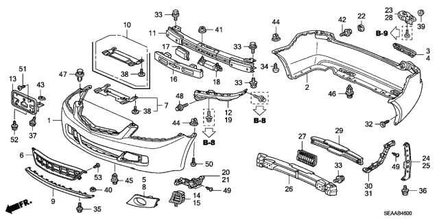 2008 Acura TSX 4 Door TSX (NAVIGATION) KA 6MT Bumpers Diagram